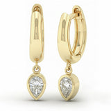 .27ct G SI 14kt Yellow Gold Bezel Set Pear Diamond Hoop Huggie Drop Earrings