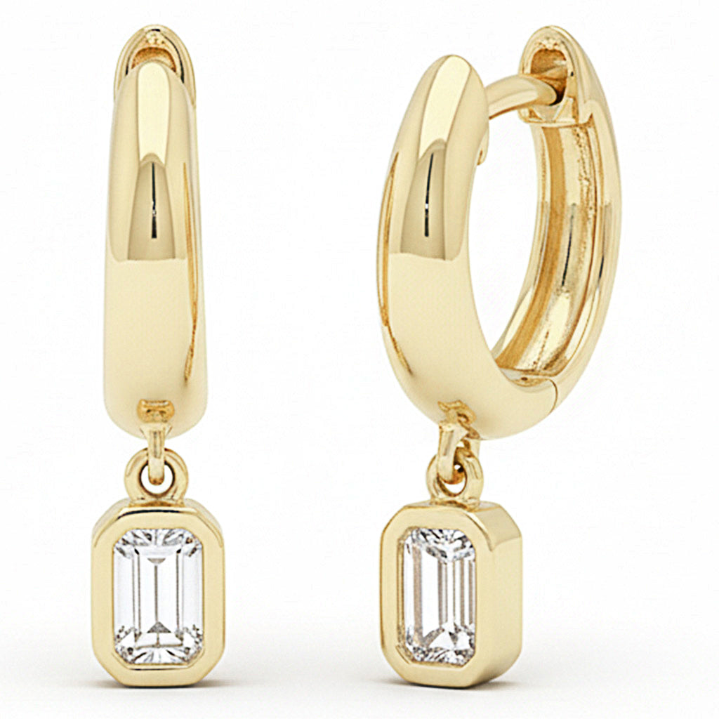 .29ct G SI 14kt Yellow Gold Diamond Bezel Set Earrings Drop Dangle Huggie Earrings
