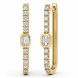 .66ct G SI 14kt Yellow Gold Emerald Cut Diamond Bezel Set Hoop Earrings