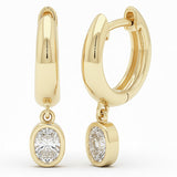 .25ct G SI 14kt Yellow Gold Oval Diamond Bezel Set Huggie Drop Earrings