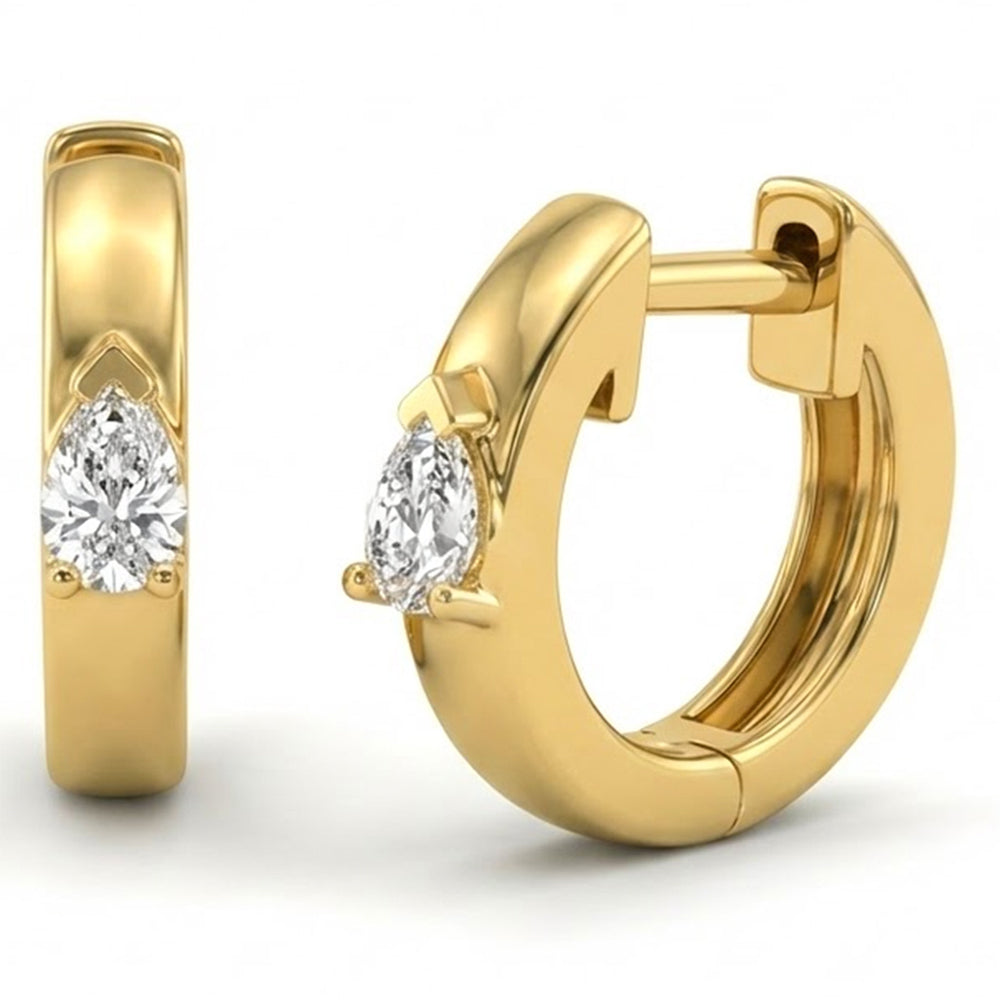  .22ct G SI 14kt Yellow Gold Modern Pear Cut Diamond Hoop Earrings