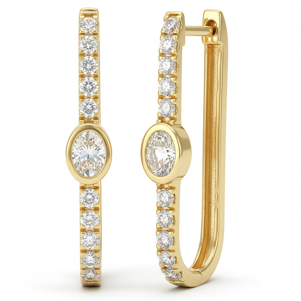 .75ct G SI 14kt Yellow Gold Oval Diamond Bezel Set Hoop Earrings