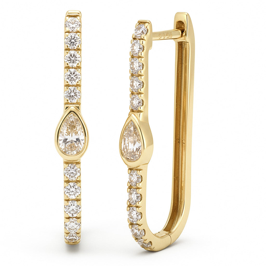 .68ct G SI 14kt Yellow Gold Pear cut Diamond Bezel Set Hoop Earrings