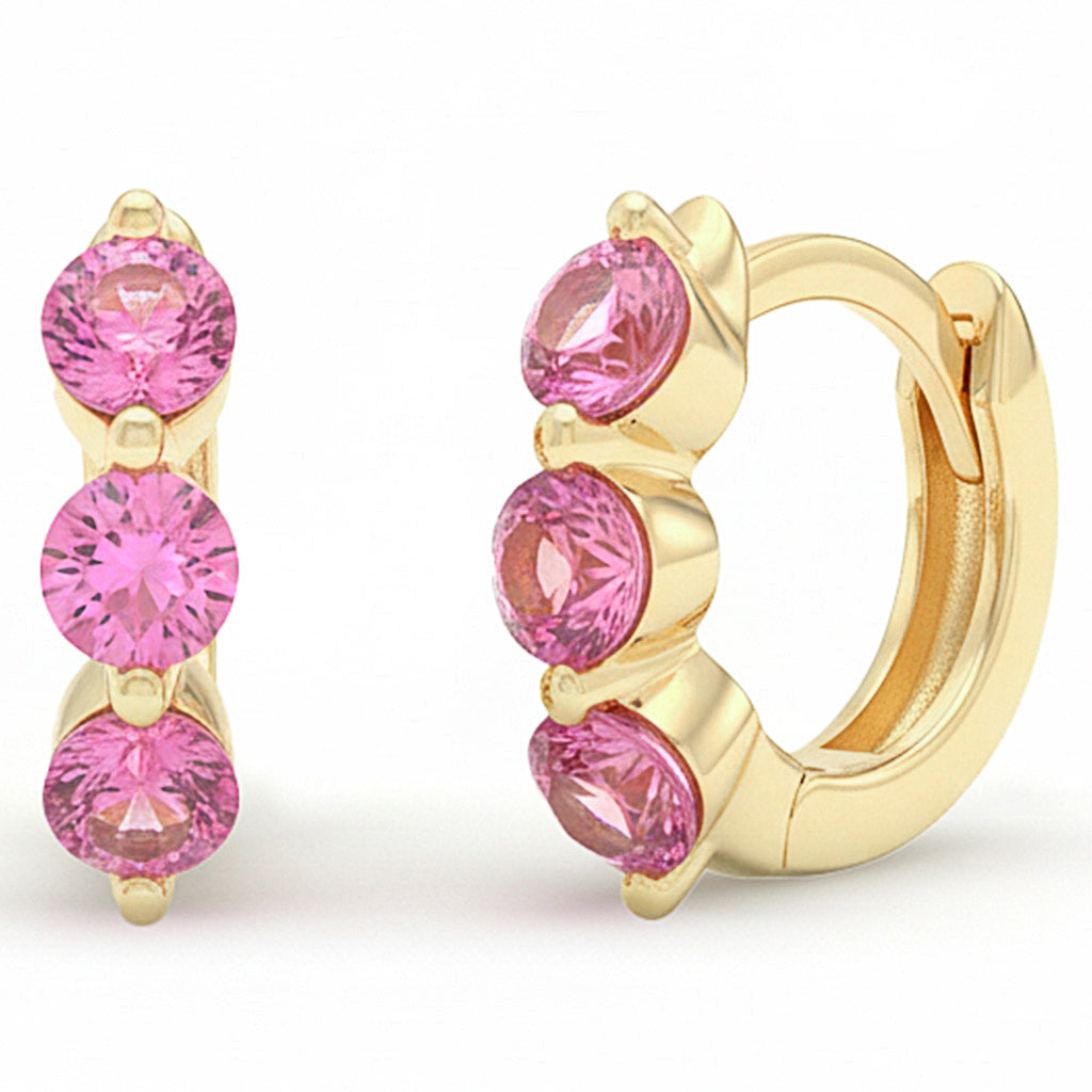.59ct G SI 14kt Yellow Gold Pink Sapphire Gemstone Hoop Huggie Earrings