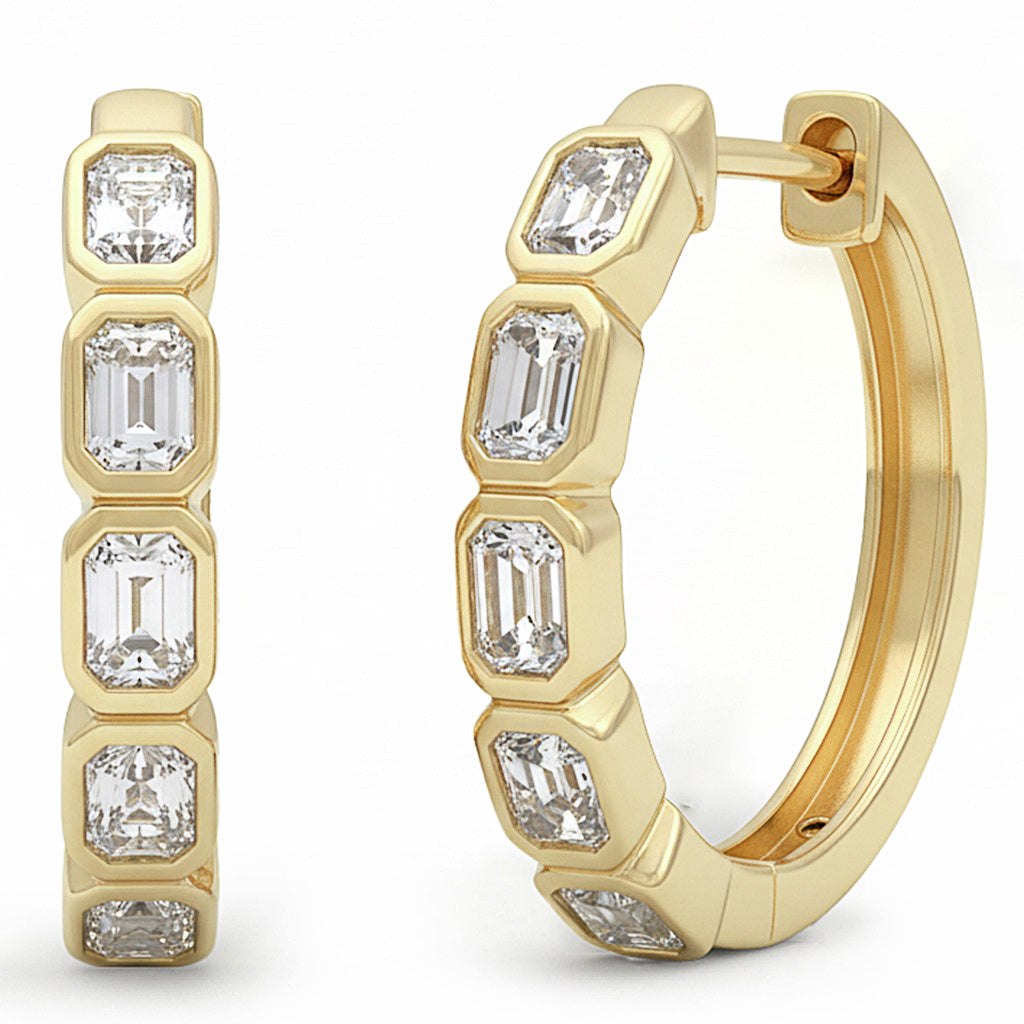 1.04ct G SI 14kt Yellow Gold Emerald Cut Diamond Bezel Set Earrings