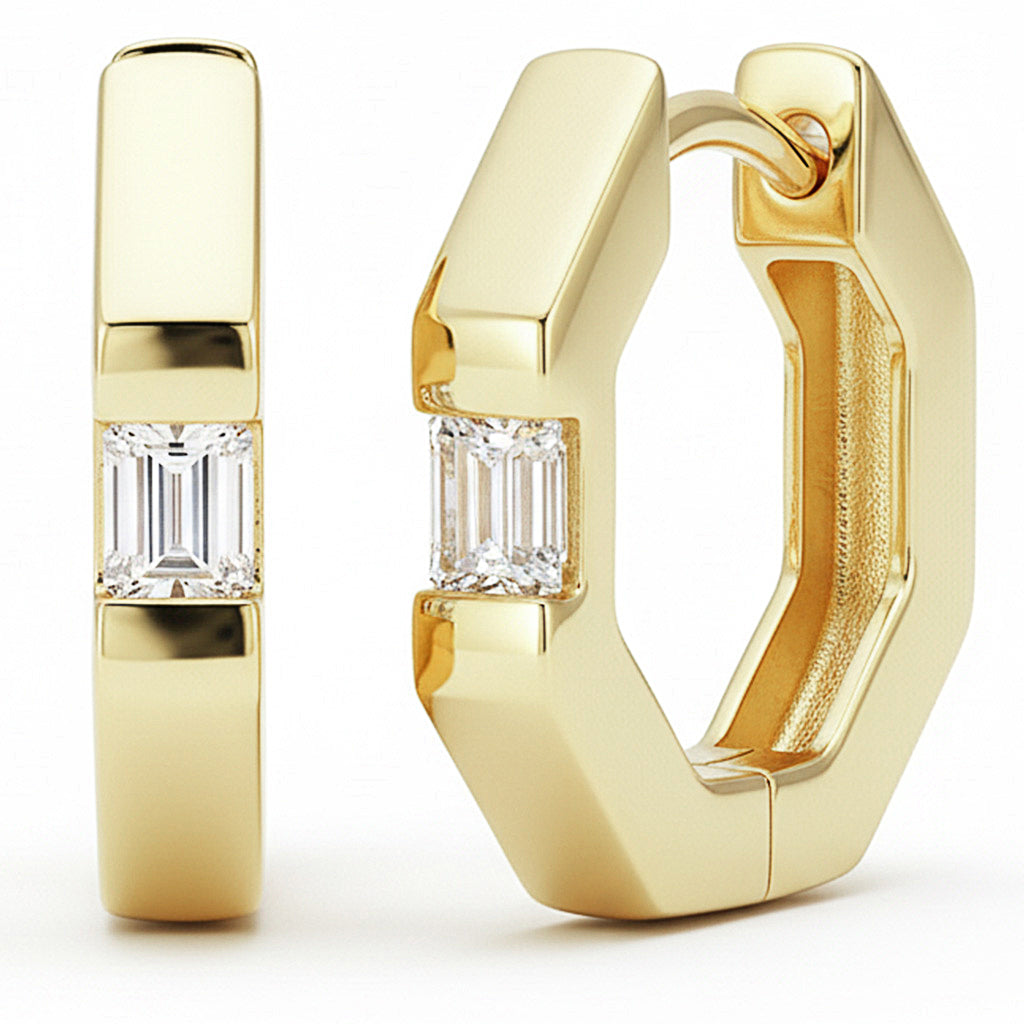 .21ct G SI 14kt Yellow Gold Octagon Shape Modern Diamond Hoop Earrings