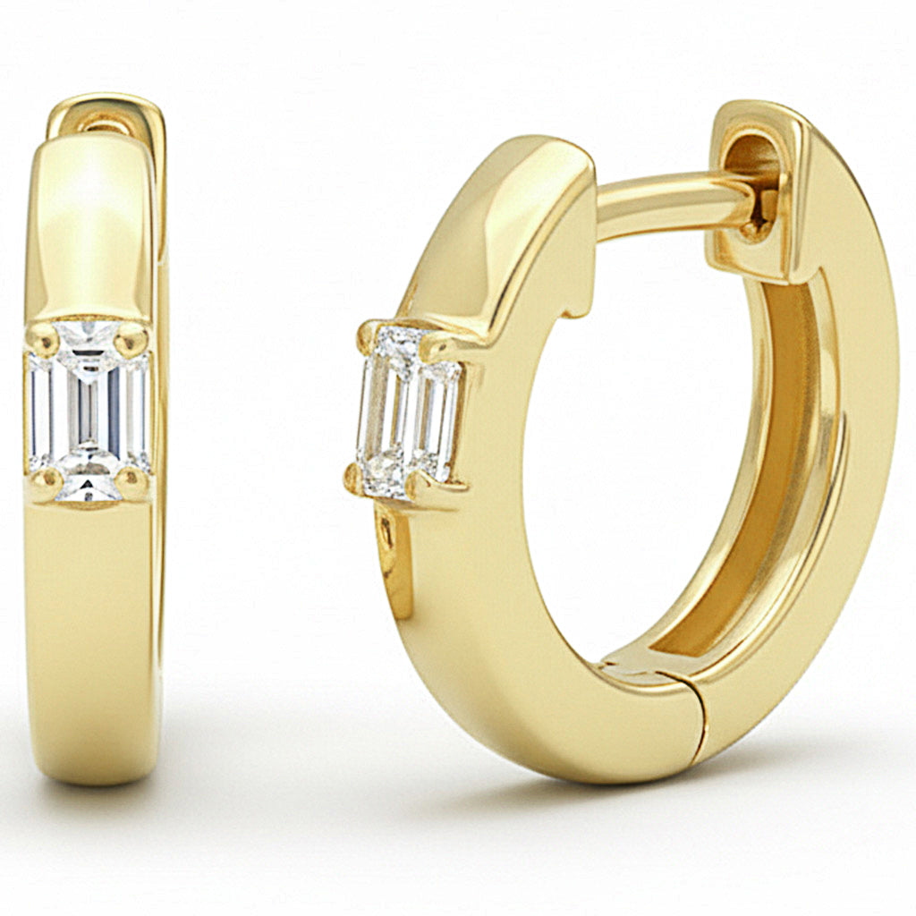 .22ct G SI 14kt Yellow Gold Emerald Cut Diamond Hoop Earrings