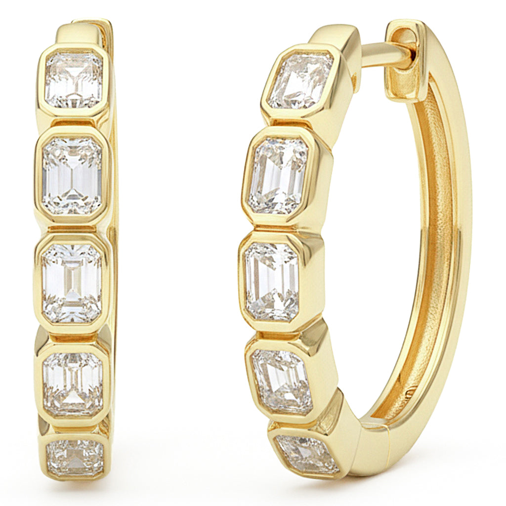 1.24ct G SI 14kt Yellow Gold Emerald Cut Diamond Hoop Earrings