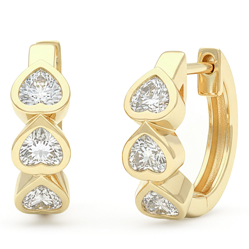 .59ct G SI 14kt Yellow Gold Heart Diamond Bezel Set Hoop Huggie Earrings