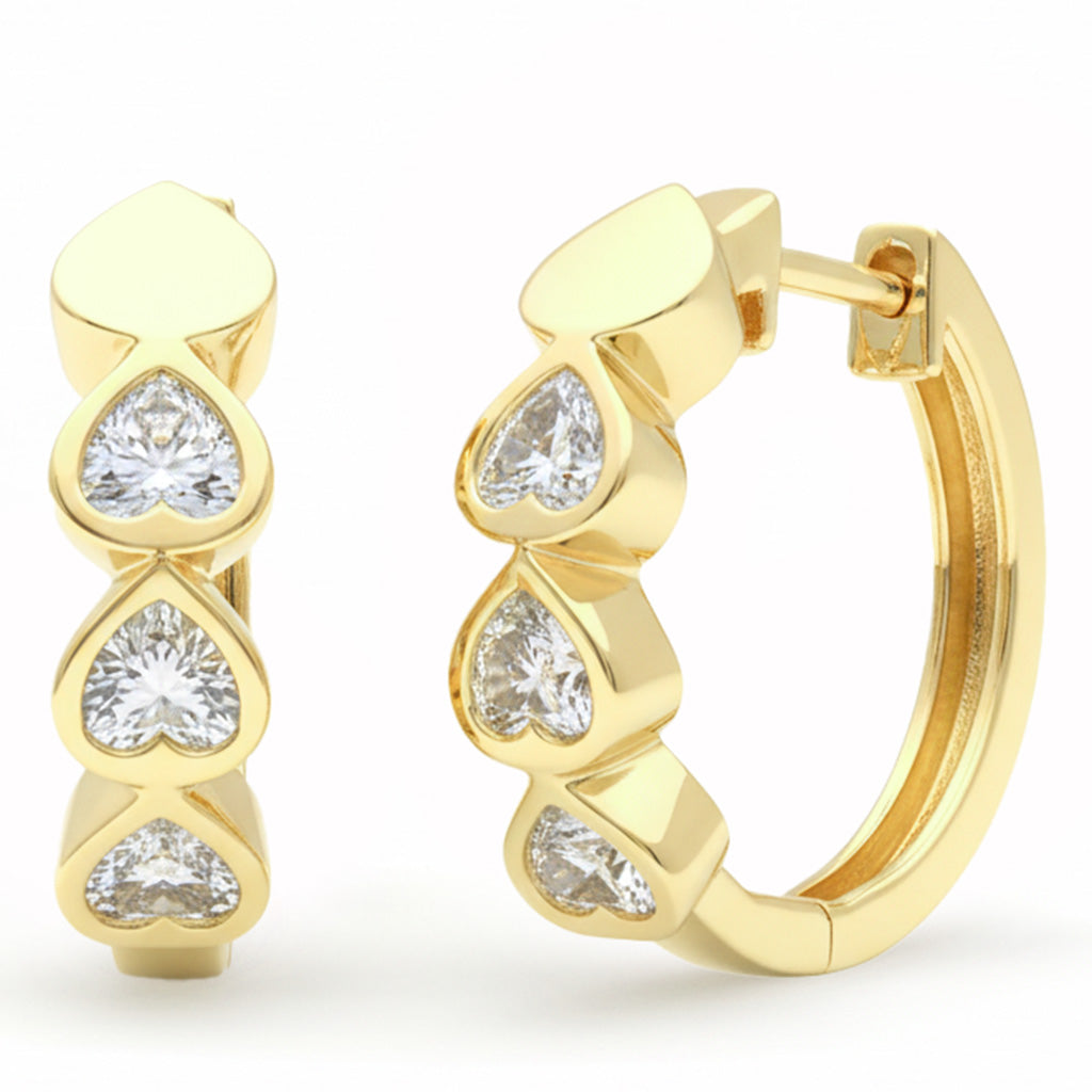 .60ct G SI 14kt Yellow Gold Heart Diamond Bezel Set Hoop Huggie Earrings