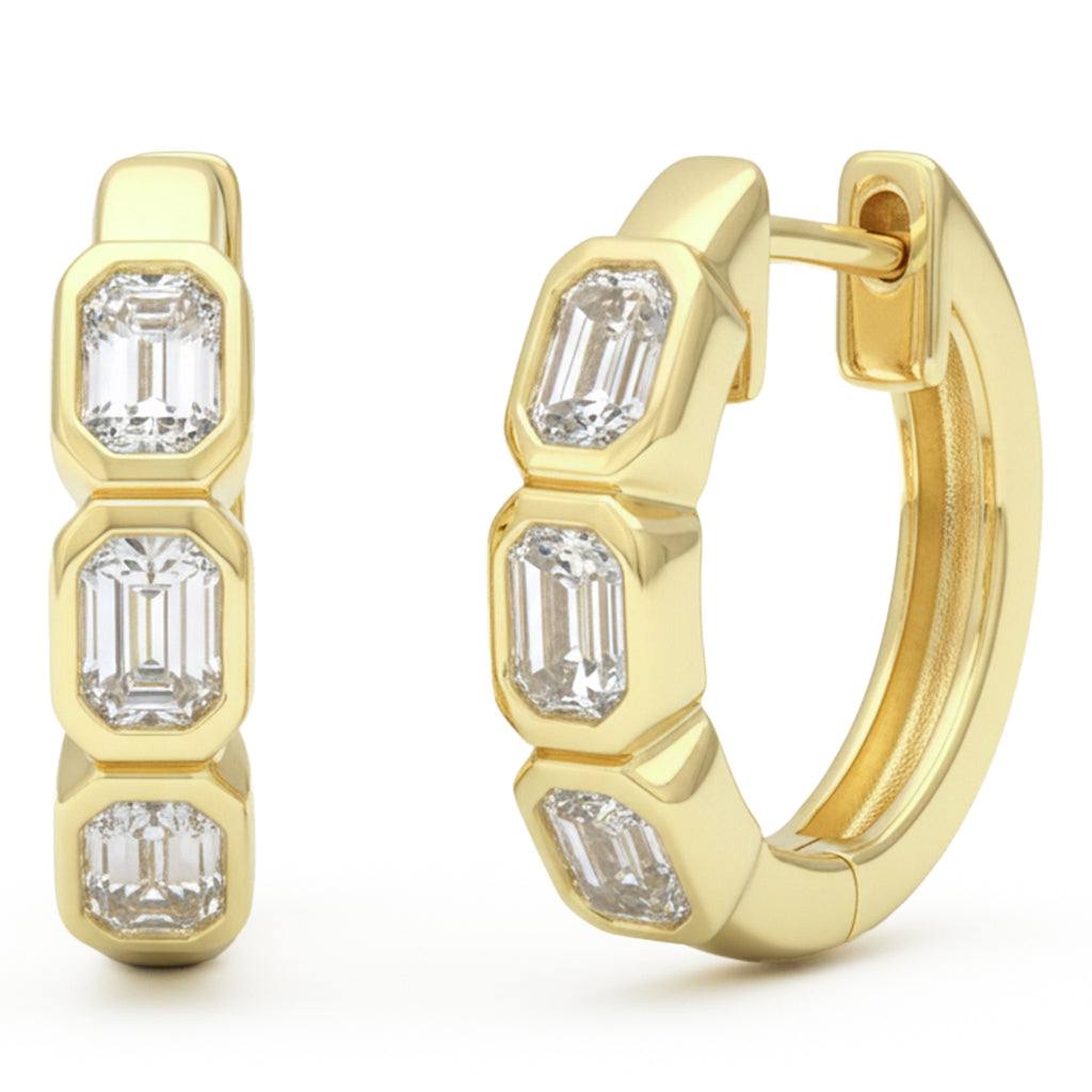.45ct G SI 14kt Yellow Gold Emerald Cut Diamond Bezel Set Earrings