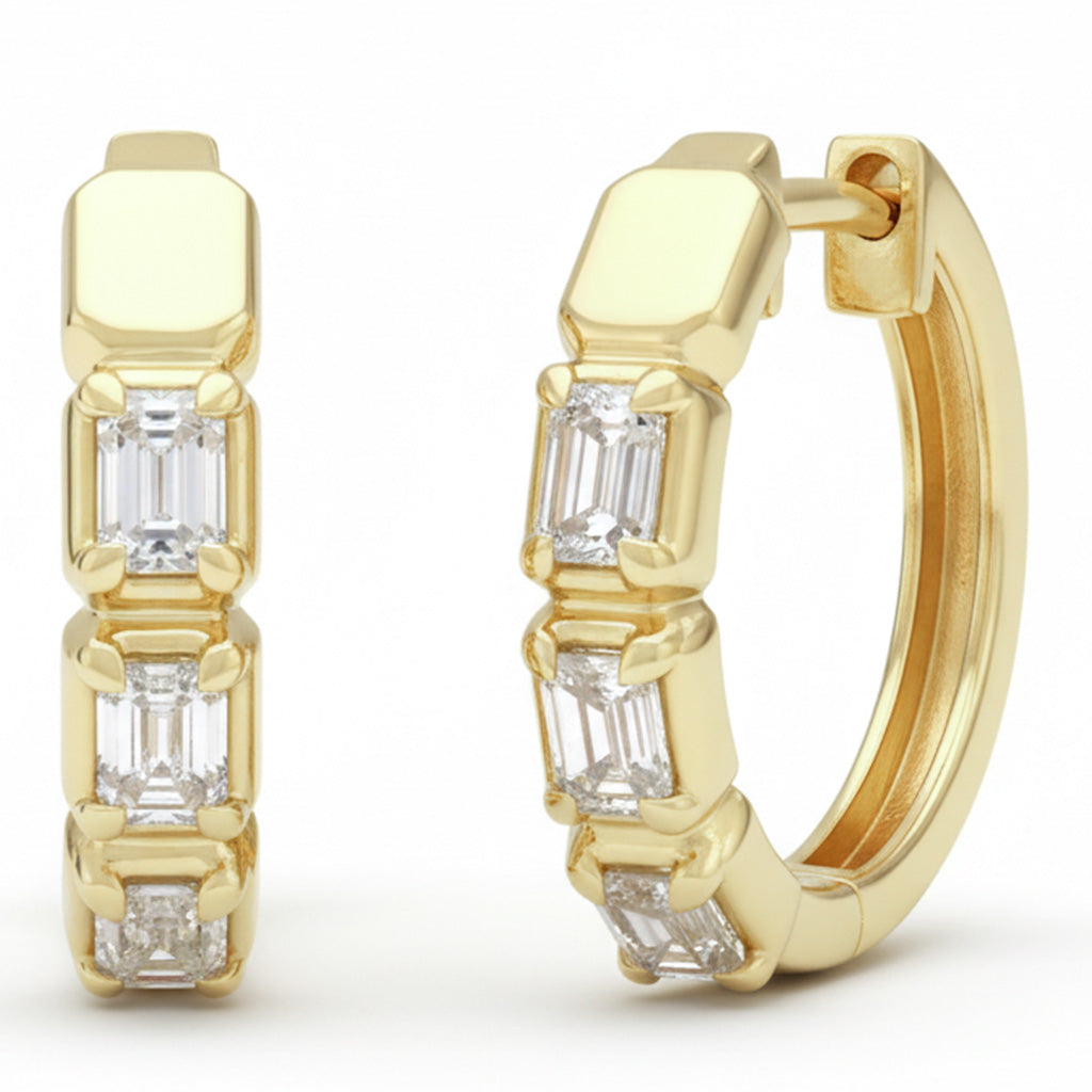 .71ct G SI 14kt Yellow Gold Emerald Cut Diamond Hoop Earrings