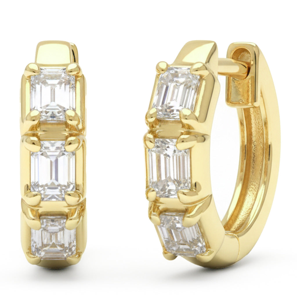 .78ct G SI 14kt Yellow Gold Emerald Cut Diamond Hoop Huggie Earrings