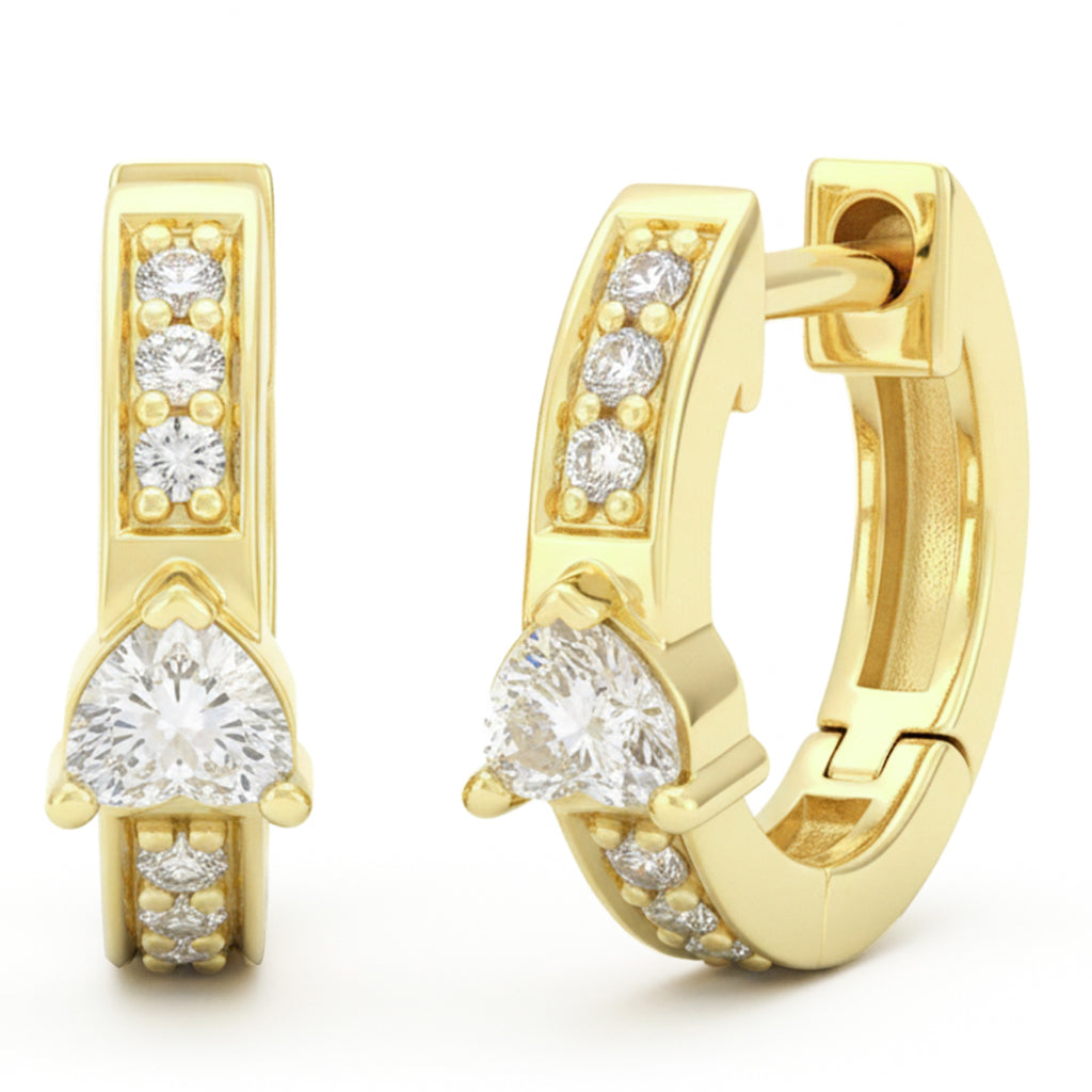 .34ct G SI 14kt Yellow Gold Heart Diamond Hoop Huggie Earrings