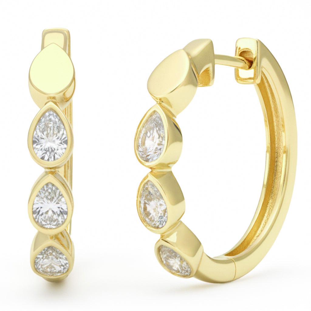 .47ct G SI 14kt Yellow Gold Pear Diamond Bezel Set Hoop Earrings