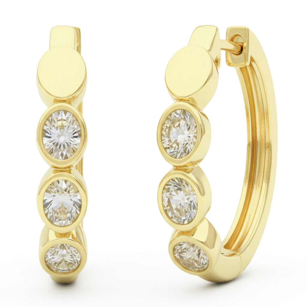 .49ct G SI 14kt Yellow Gold Oval Diamond Bezel Set Hoop Earrings