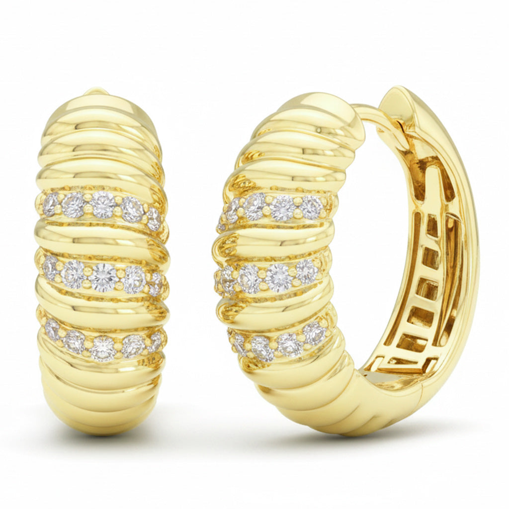 .22ct G SI 14kt Yellow Gold Scalloped Design Diamond Hoop Earrings
