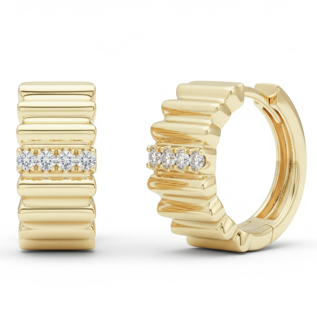 .09ct G SI 14kt Yellow Gold Modern Round Diamond Hoop Earrings