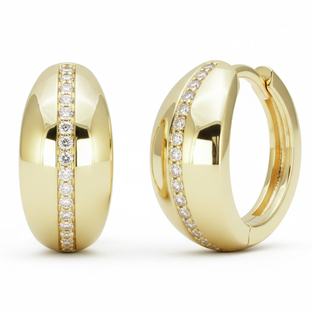 .16ct G SI 14kt Yellow Gold Dome Shaped Diamond Hoop Earrings