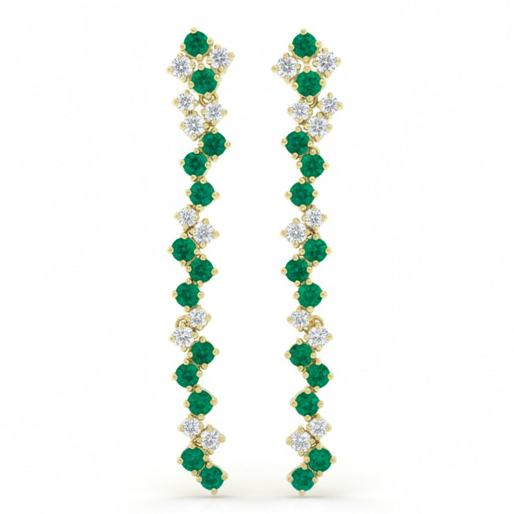 1.36ct G SI 14kt Yellow Gold Diamond & Emerald Gemstone Drop Earrings