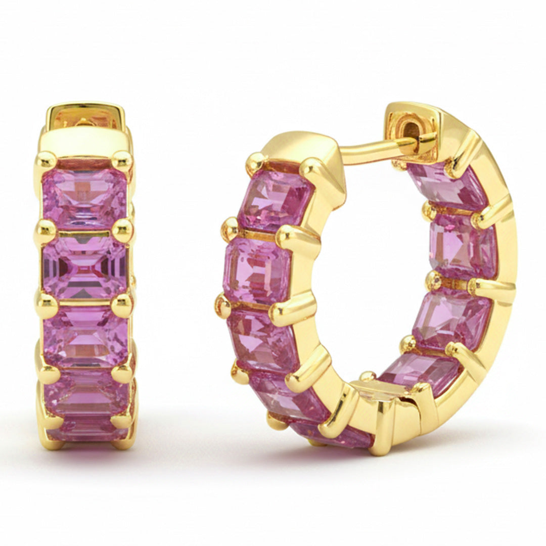 5.40ct G SI 14kt Yellow Gold Pink Sapphire Gemstone Hoop Earrings