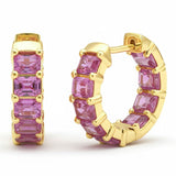 5.40ct G SI 14kt Yellow Gold Pink Sapphire Gemstone Hoop Earrings