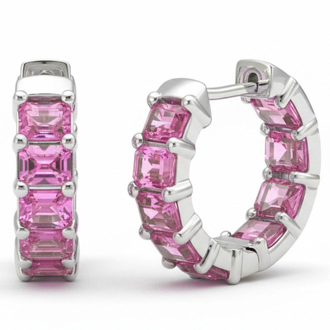 5.40ct G SI 14kt White Gold Pink Sapphire Gemstone Hoop Earrings