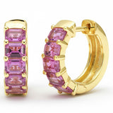 3.00ct G SI 14kt Yellow Gold Pink Sapphire Gemstone Hoop Earrings