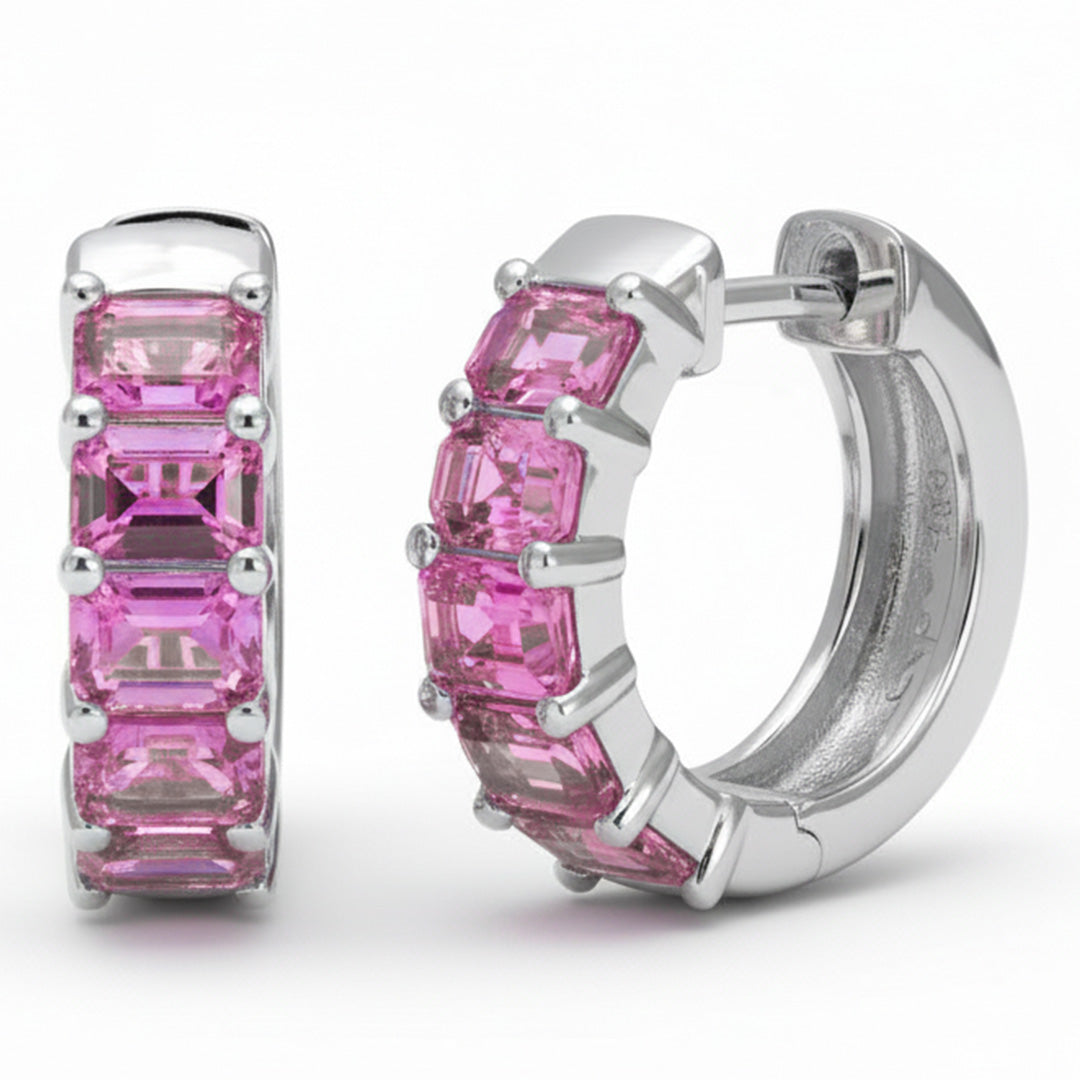 3.00ct G SI 14kt White Gold Pink Sapphire Gemstone Hoop Earrings
