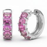 3.00ct G SI 14kt White Gold Pink Sapphire Gemstone Hoop Earrings