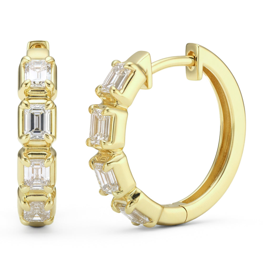 <span style="color:purple">¡ESPECIAL!</span> Aretes de aro de oro amarillo de 14 kt con diamantes talla esmeralda de .85 ct G SI