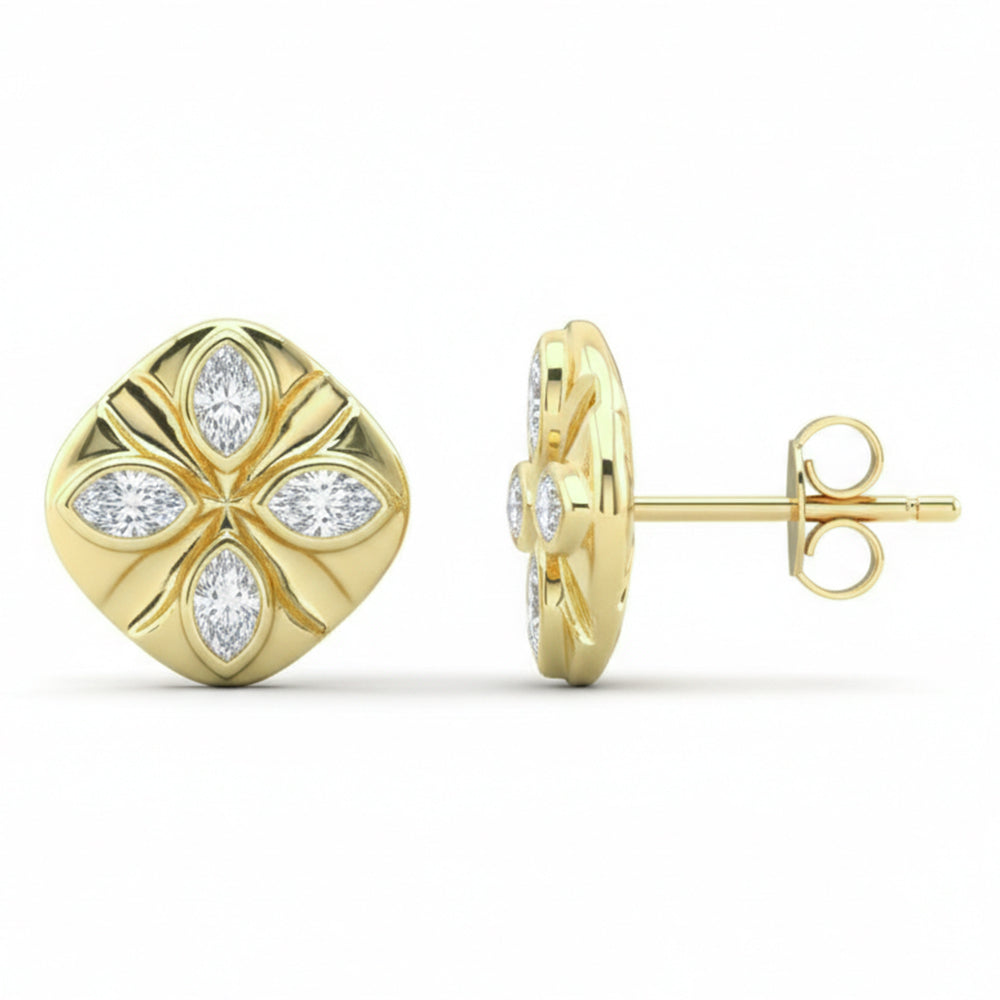 .57ct G SI 14kt Yellow Gold Modern Marquise Diamond Stud Earrings