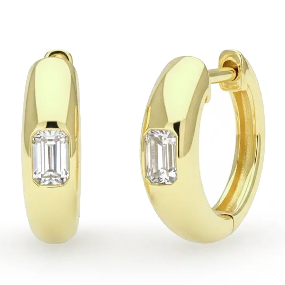.28ct G SI 14kt Yellow Gold Emerald Cut Diamond Bezel Set Hoop Earrings