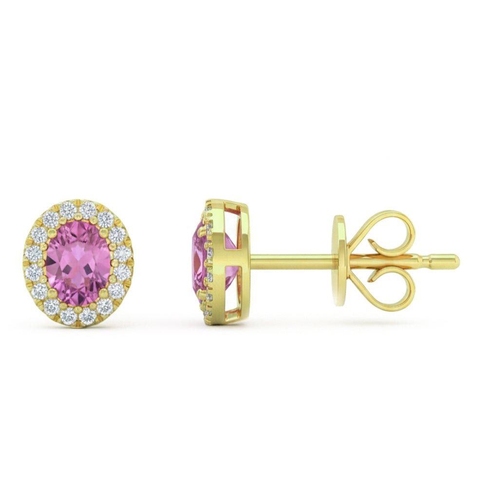 <span style="color:purple">¡ESPECIAL!</span> Pendientes de oro amarillo de 14 quilates con diamantes de 0,59 ct G SI y zafiro rosa ovalado