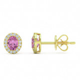 <span style="color:purple">¡ESPECIAL!</span> Pendientes de oro amarillo de 14 quilates con diamantes de 0,59 ct G SI y zafiro rosa ovalado