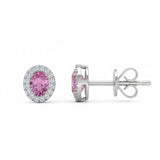 .48ct G SI 14kt White Gold Oval Diamond & Pink Sapphire Gemstone Stud Earrings