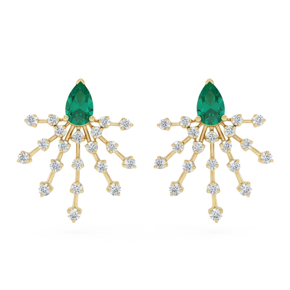 1.18ct G SI 14kt Yellow Gold Diamond & Emerald Gemstone Modern Stud Earrings