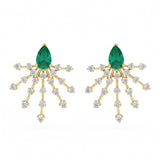 1.18ct G SI 14kt Yellow Gold Diamond & Emerald Gemstone Modern Stud Earrings
