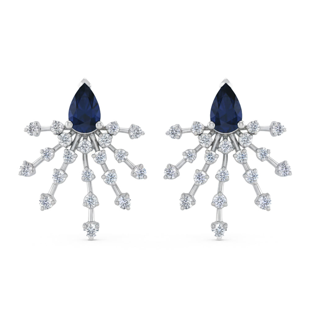 1.57ct G SI 14kt White Gold Diamond & Blue Sapphire Gemstone Modern Stud Earrings