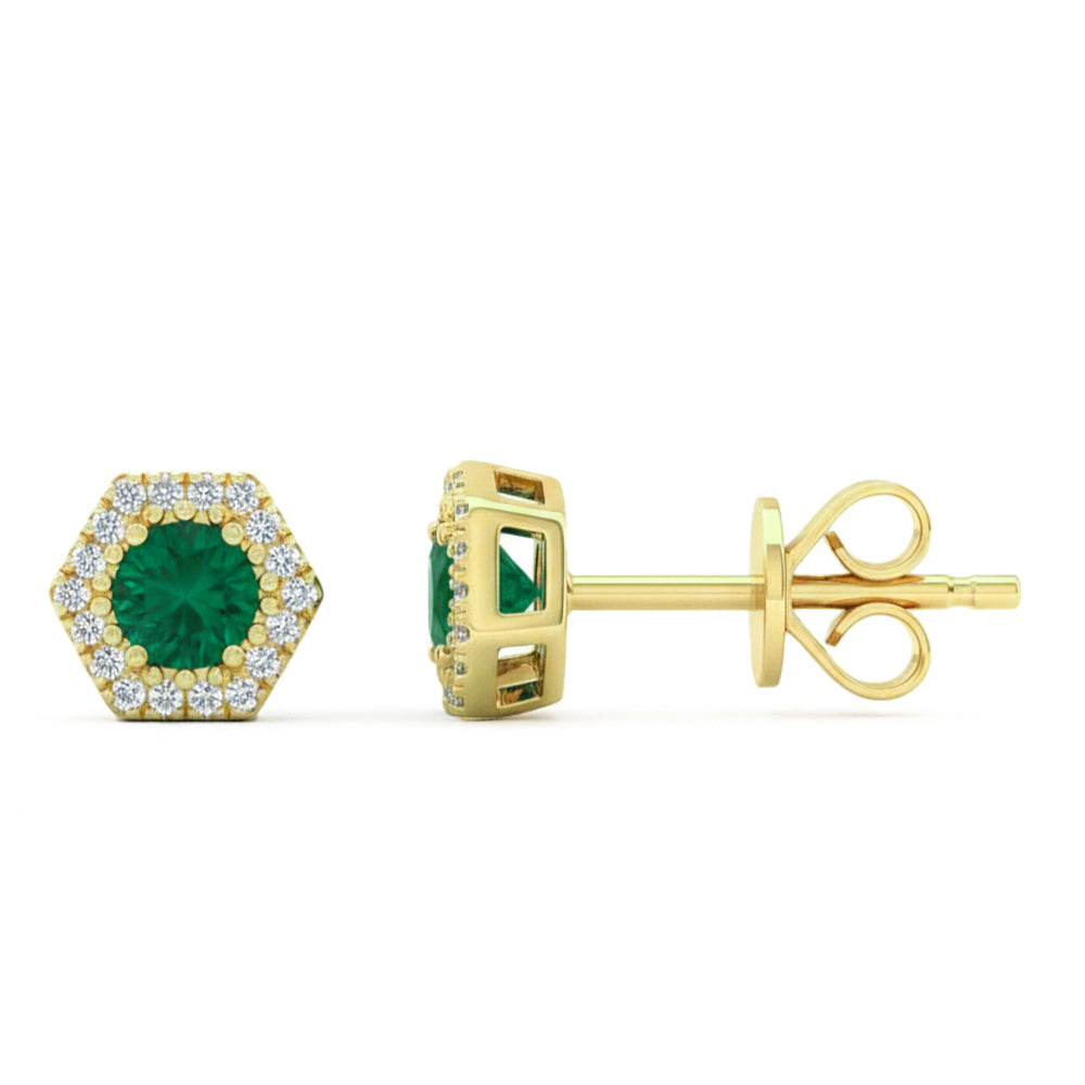 .39ct G SI 14kt Yellow Gold Diamond & Emerald Gemstone Stud Earrings