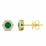 .39ct G SI 14kt Yellow Gold Diamond & Emerald Gemstone Stud Earrings