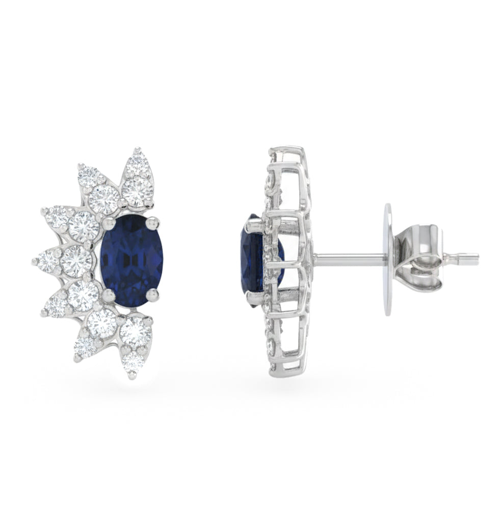 1.90ct G SI 14kt White Gold Diamond & Oval Blue Sapphire Gemstone Stud Earrings