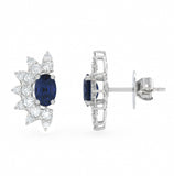 1.90ct G SI 14kt White Gold Diamond & Oval Blue Sapphire Gemstone Stud Earrings
