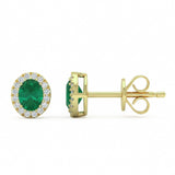 .36ct G SI 14kt Yellow Gold Diamond & Oval Emerald Gemstone Stud Earrings