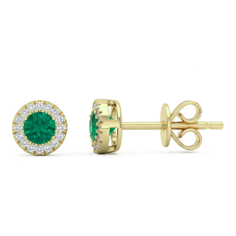 .31ct G SI 14kt Yellow Gold Diamond & Emerald Gemstone Stud Earrings