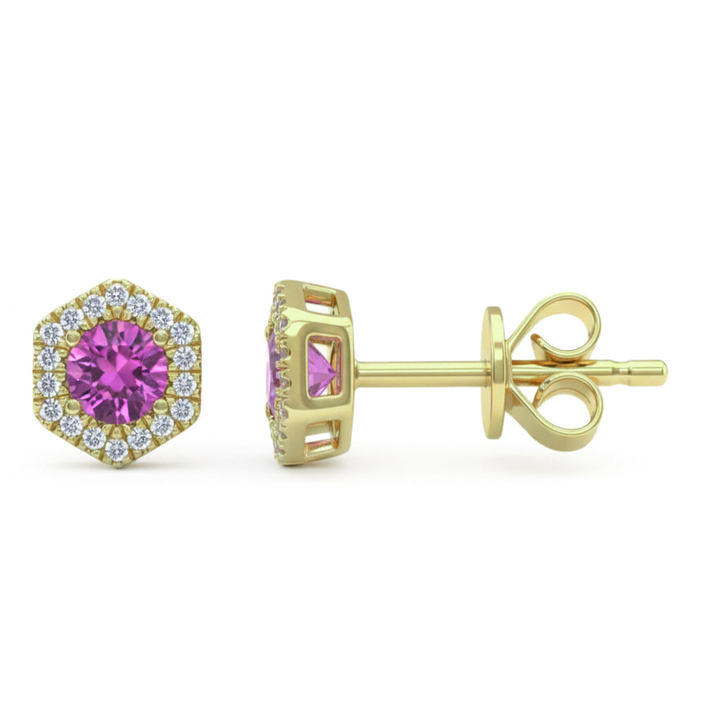 .51ct G SI 14kt Yellow Gold Diamond & Pink Sapphire Gemstone Stud Earrings