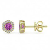 .51ct G SI 14kt Yellow Gold Diamond & Pink Sapphire Gemstone Stud Earrings