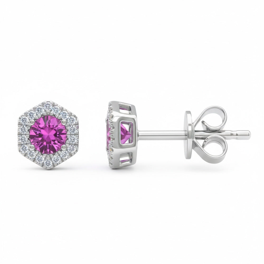 .51ct G SI 14kt Yellow Gold Diamond & Pink Sapphire Gemstone Stud Earrings