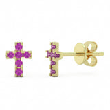 .20ct G SI 14kt Yellow Gold Pink Sapphire Gemstone Cross Stud Earrings