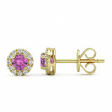 .37ct G SI 14kt Yellow Gold Diamond & Pink Sapphire Gemstone Stud Earrings